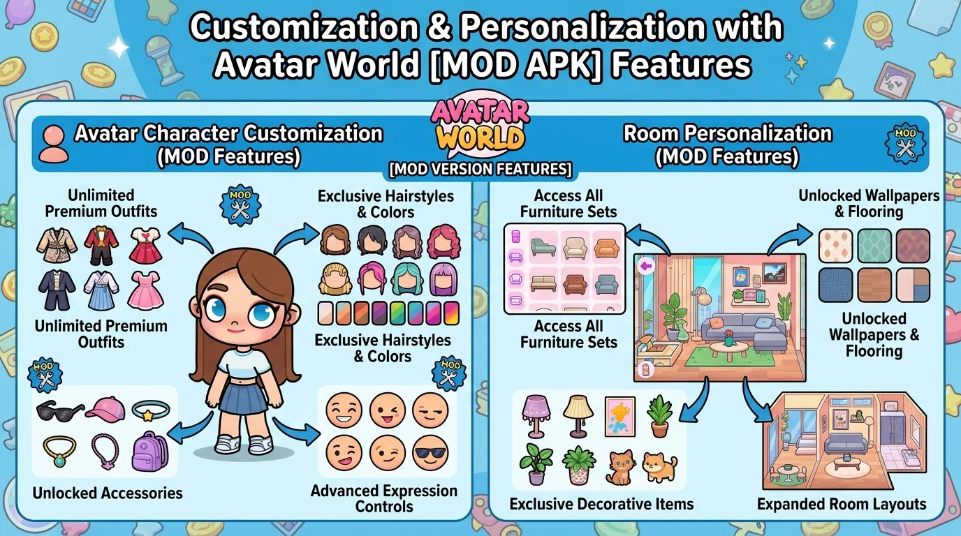 Customization and Personalization with Avatar World MOD APK Features 