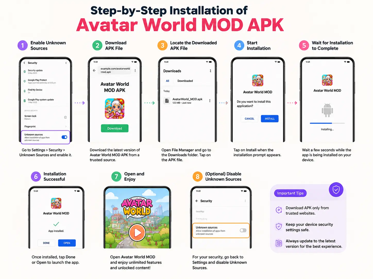 Installation of Avatar World MOD APK